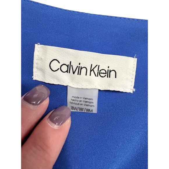 Calvin Klein Suit Blazer Blue Women's Size 18W Hidden Buttons Shoulder Pads - Picture 3 of 8